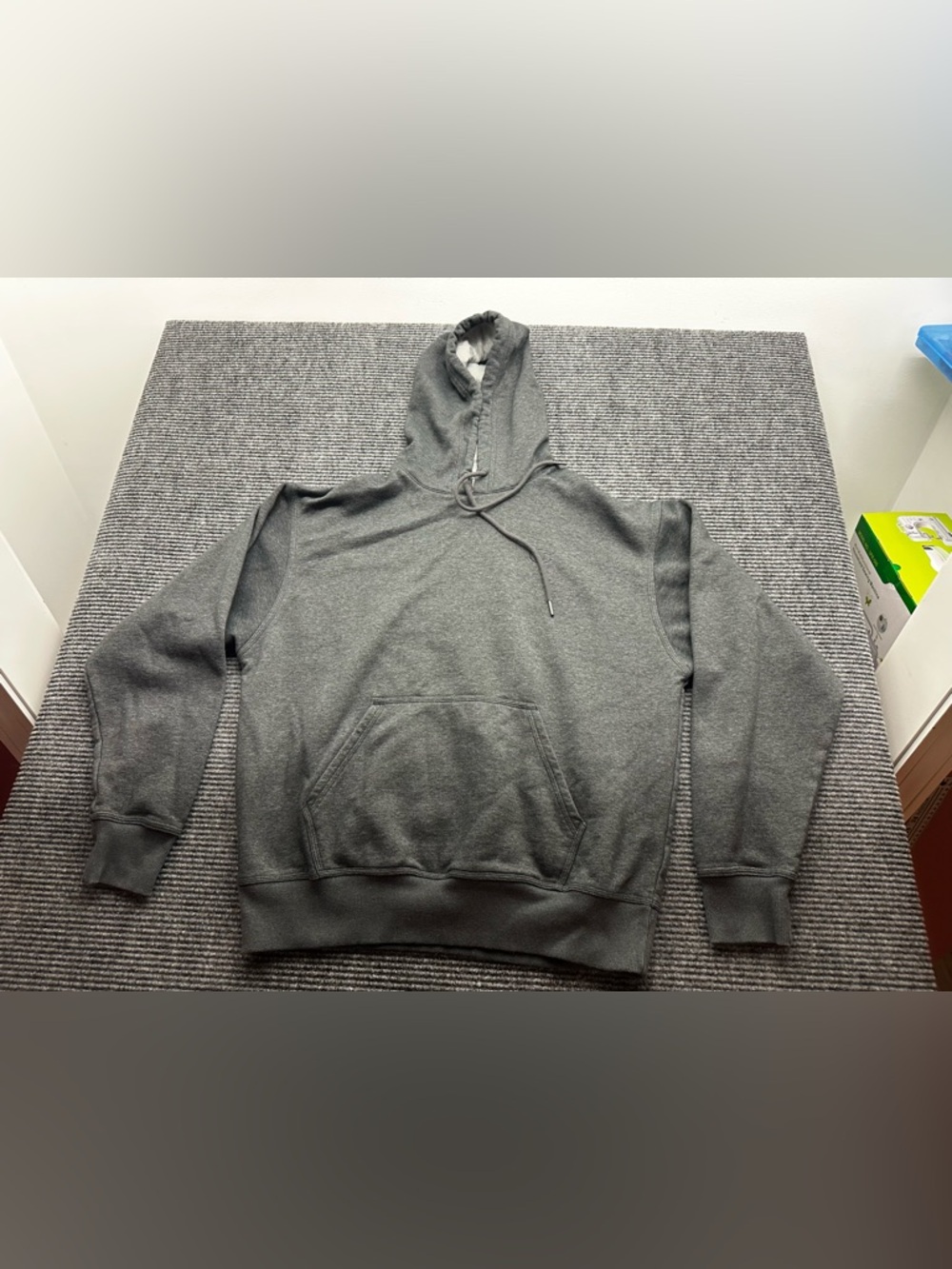 Men’s Champion Gray Pullover Hooded Hoodie Kangaroo Pocket Fleece Sweatshirt LG